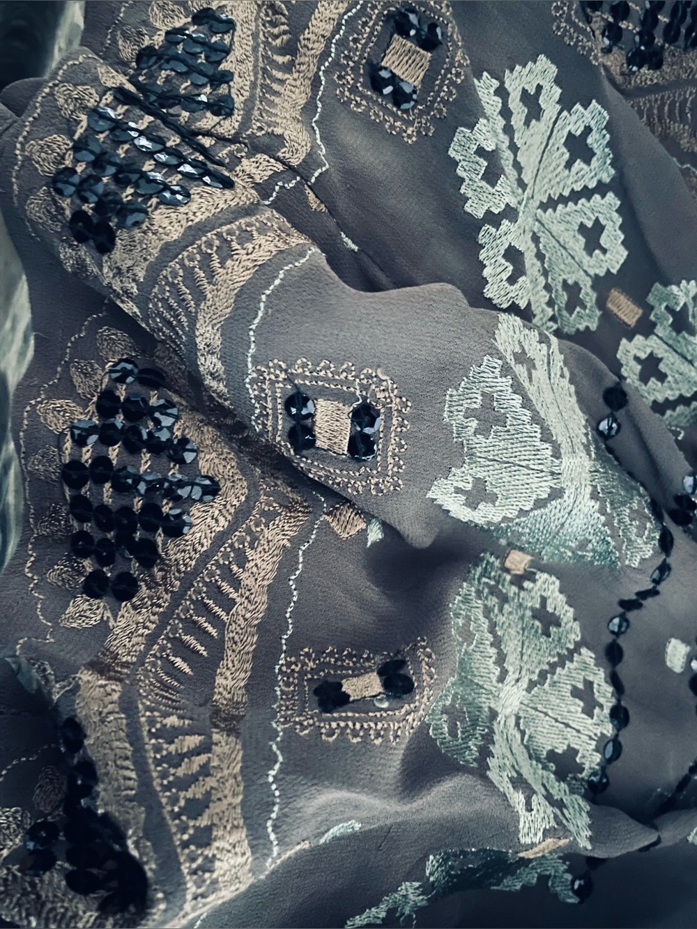 $398 Vintage Rare Free People Flared Sleeves Beadwork Embroidery Mini Dress XS/S - Picture 9 of 11